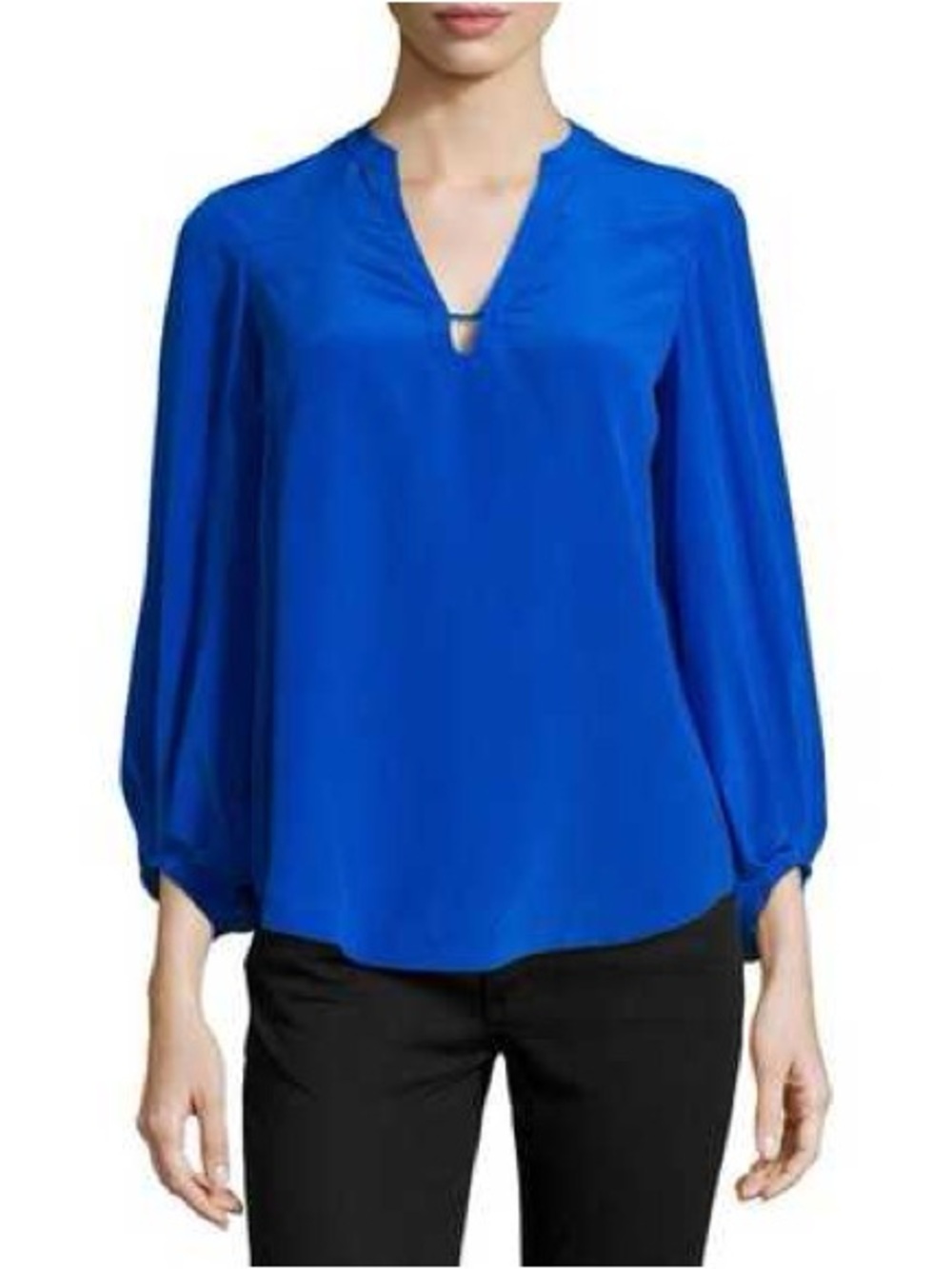 Diane Von Furstenberg Tanyana Clean Cobalt Blue Silk V-Neck Blouse
